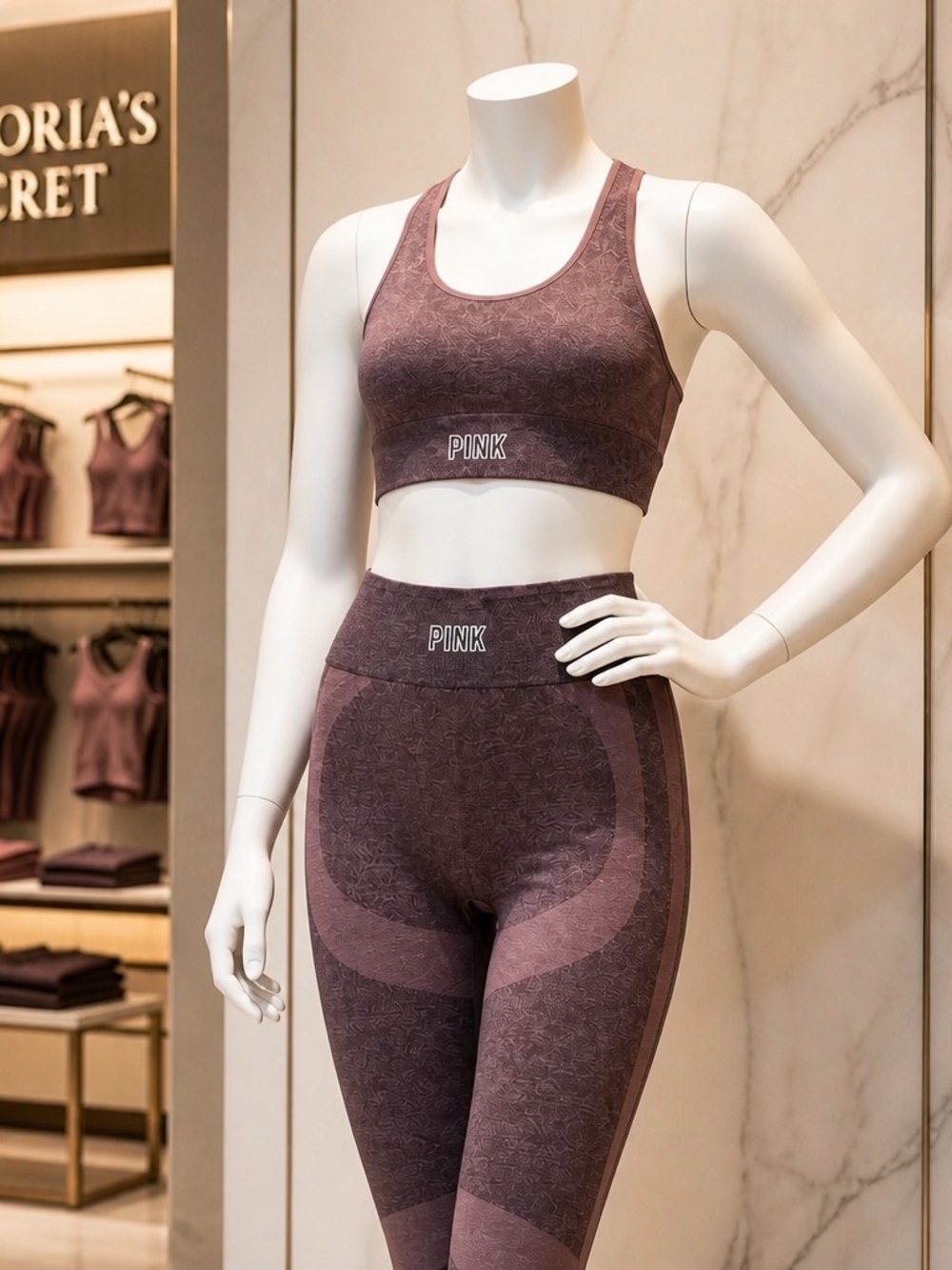 Victoria's Secret PINK SEAMLESS WORKOUT TIGHT LEGGING + SPORTS BRA SET SIZE L